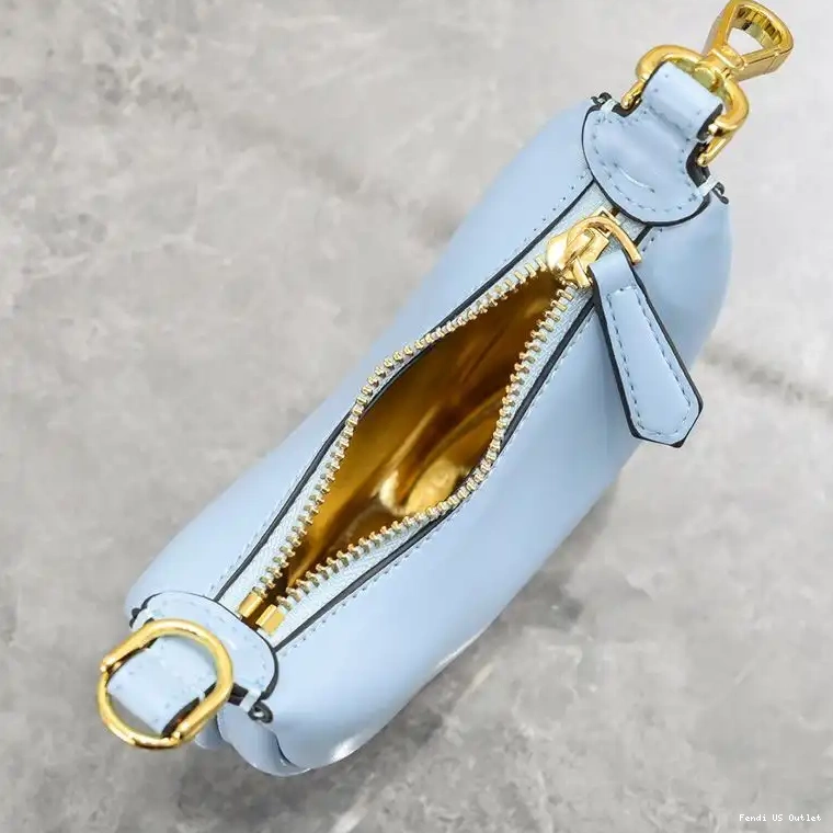 Vintage HOT Blue Calf In Nano Leather Hobo Bag Fendi Fendigraphy Sky 0501